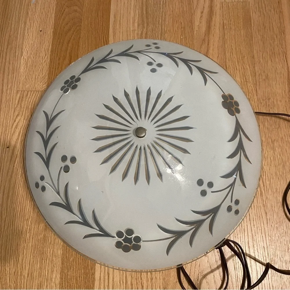 Vintage 1950s Mid Century Modern Saucer Ceiling Flowers Glass Light Lamp Shade